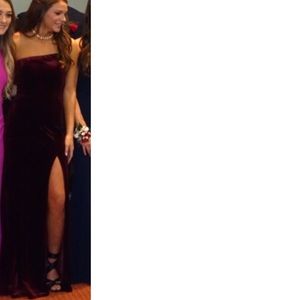 Jovani burgundy velvet formal dress